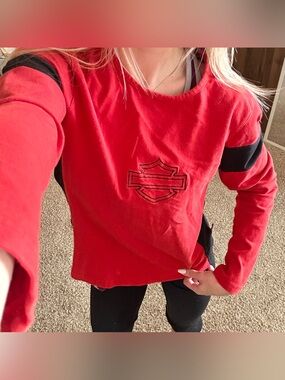 Harley Davidson VTG 90s/Y2K Grunge Biker Style Long Sleeve Embroidered Tee